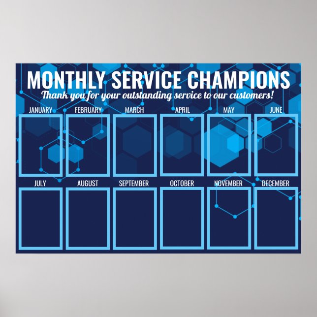 Blue techno employee of the month photo display poster (Front)