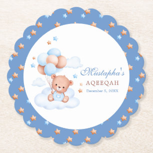 Blue Teddy Bear Aqiqah Coaster Personalised Muslim