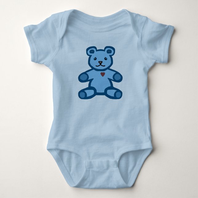 Blue teddy bear baby bodysuit (Front)