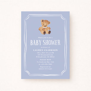 Blue Teddy Bear Baby Boy Baby Shower Invitation