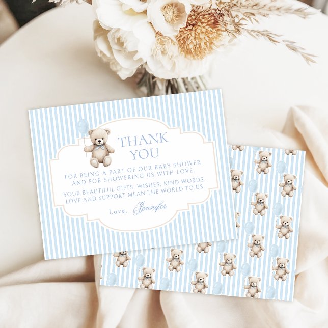 Blue Teddy Bear Baby Boy Shower Thank You Card (Creator Uploaded)