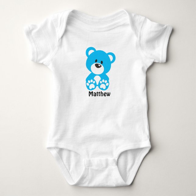 Blue Teddy Bear Baby Jersey Bodysuit (Front)