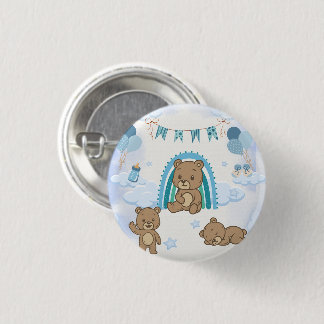 Blue Teddy Bear Baby Shower 3 Cm Round Badge