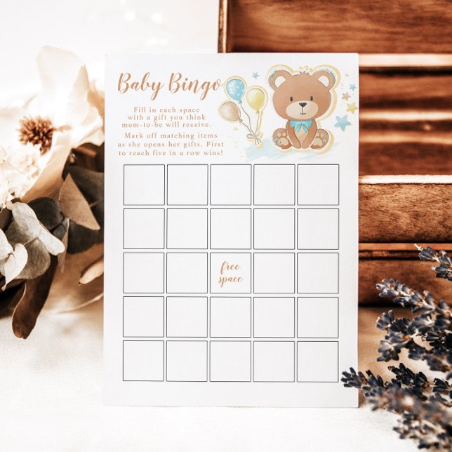 Blue Teddy Bear Baby Shower Bingo Game Card (Creator Uploaded)