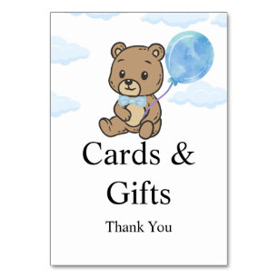 Blue Teddy Bear Baby Shower Cards and Gifts
