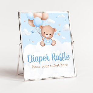 Blue Teddy Bear Baby Shower Diaper Raffle Poster