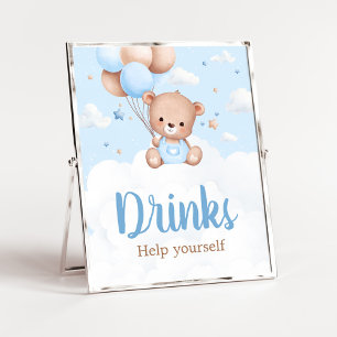 Blue Teddy Bear Baby Shower Drinks Sign