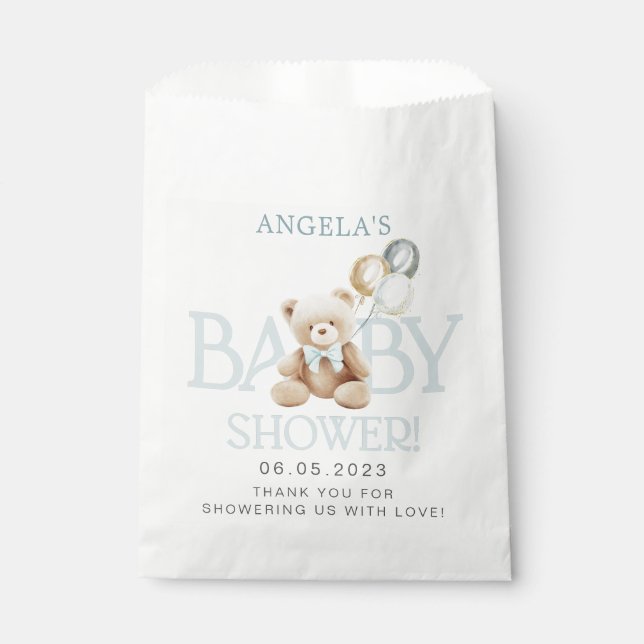 Blue Teddy Bear Baby Shower Favour Bags (Front)