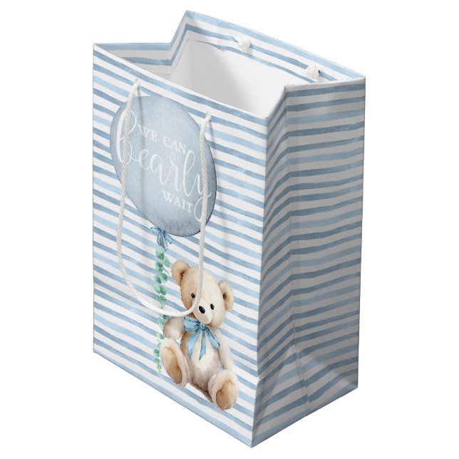 Blue Teddy Bear Baby Shower Gift Bag (Front Angled)