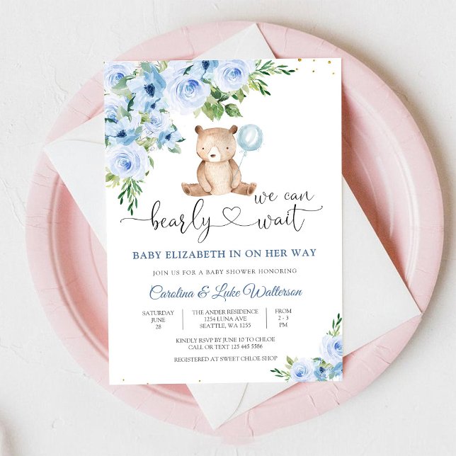 Blue Teddy Bear Baby Shower Invitation (Creator Uploaded)
