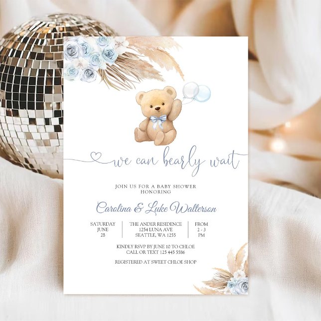 Blue Teddy Bear Baby Shower Invitation (Creator Uploaded)
