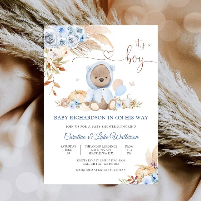 Blue Teddy Bear Baby Shower Invitation (Creator Uploaded)