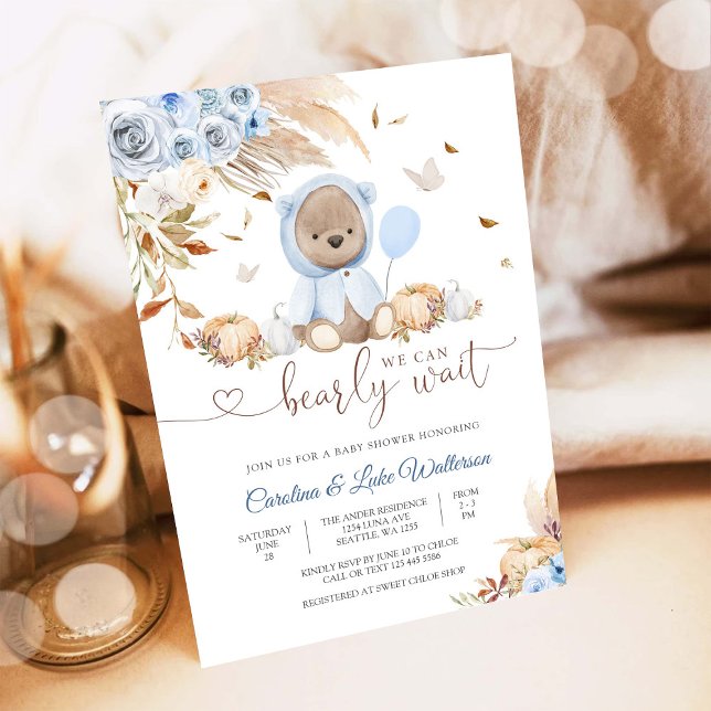 Blue Teddy Bear Baby Shower Invitation (Creator Uploaded)