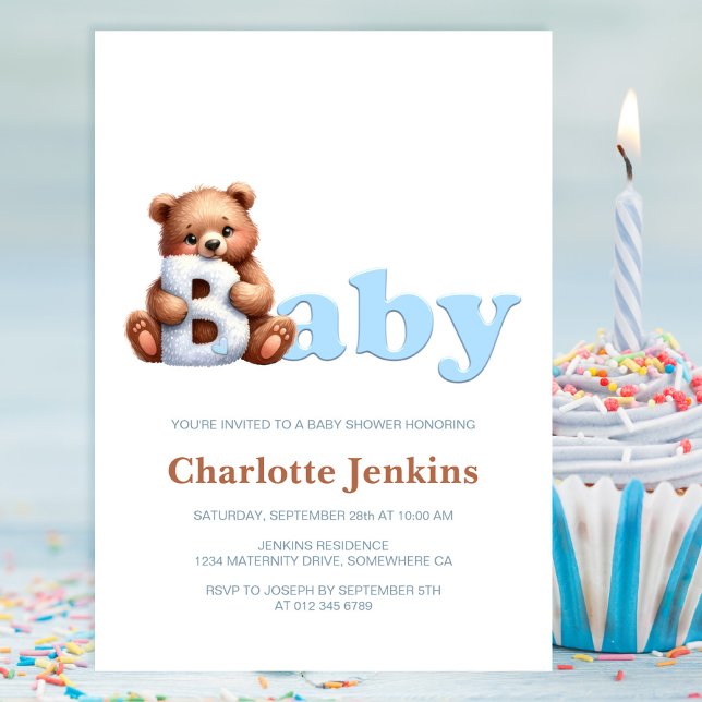 Blue Teddy Bear Baby Shower Invitation (Creator Uploaded)