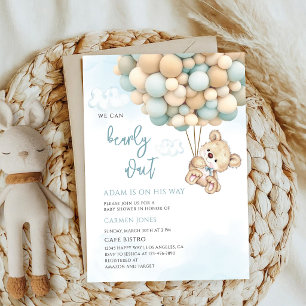 Blue Teddy Bear Baby Shower Invitation
