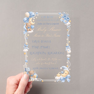 Blue Teddy Bear Baby Shower Invitation