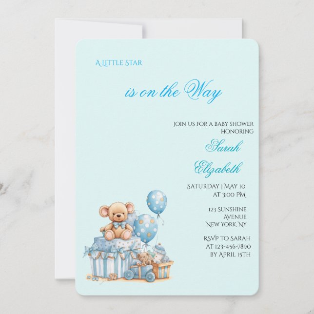 Blue Teddy Bear Baby Shower Invitation (Front)