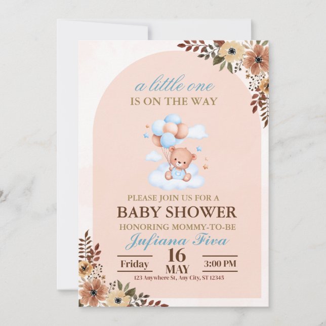 Blue Teddy Bear Baby Shower  Invitation (Front)