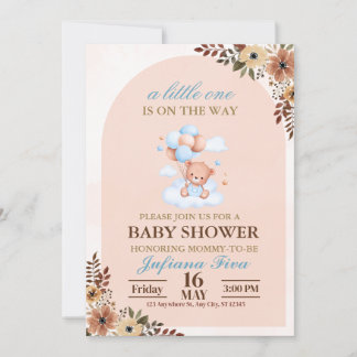 Blue Teddy Bear Baby Shower  Invitation