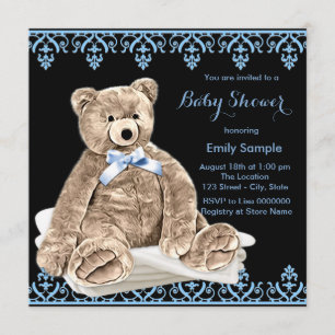 Blue Teddy Bear Baby Shower Invitation