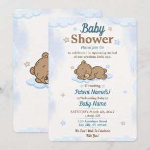 Blue Teddy Bear Baby Shower Invitation Editable