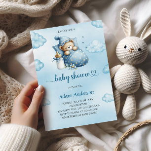 Blue Teddy Bear Baby Shower Invitation for Boy