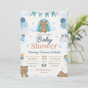 Blue teddy bear baby shower invitations. invitation