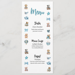 Blue Teddy Bear Baby Shower Menu