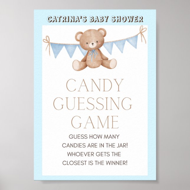 Blue Teddy Bear Baby Shower Sign (Front)