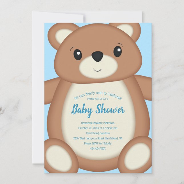Blue Teddy Bear Baby Shower - Style 1  Invitation (Front)