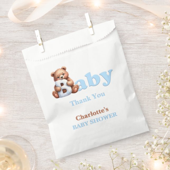 Blue Teddy Bear Baby Shower Thank You Favour Bags (Clipped)