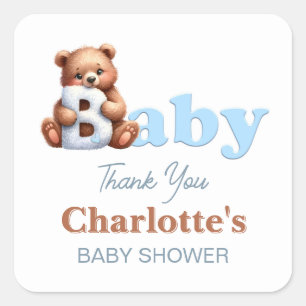 Blue Teddy Bear Baby Shower Thank You Square Sticker