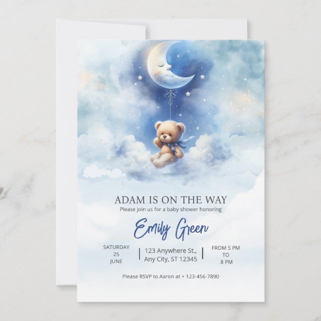 Blue Teddy Bear Baby Shower We Can Bearly Wait Boy Invitation (Front)