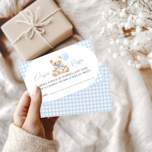 Blue Teddy Bear Balloon Baby Boy Diaper Raffle Enclosure Card