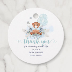 Blue Teddy Bear Balloon Baby Shower Favour Tags