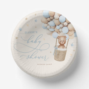 Blue Teddy Bear Balloon Bearly Wait Baby Shower Paper Plate