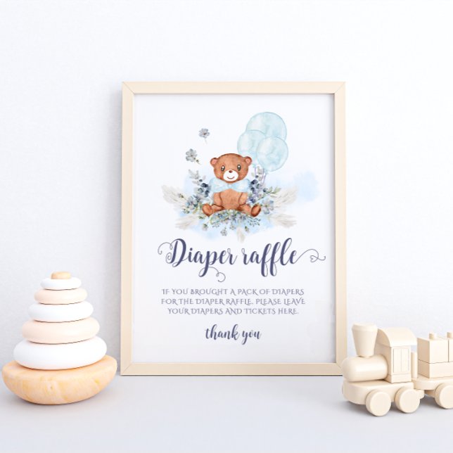Blue Teddy Bear Balloon Diaper Raffle Poster (Creator Uploaded)