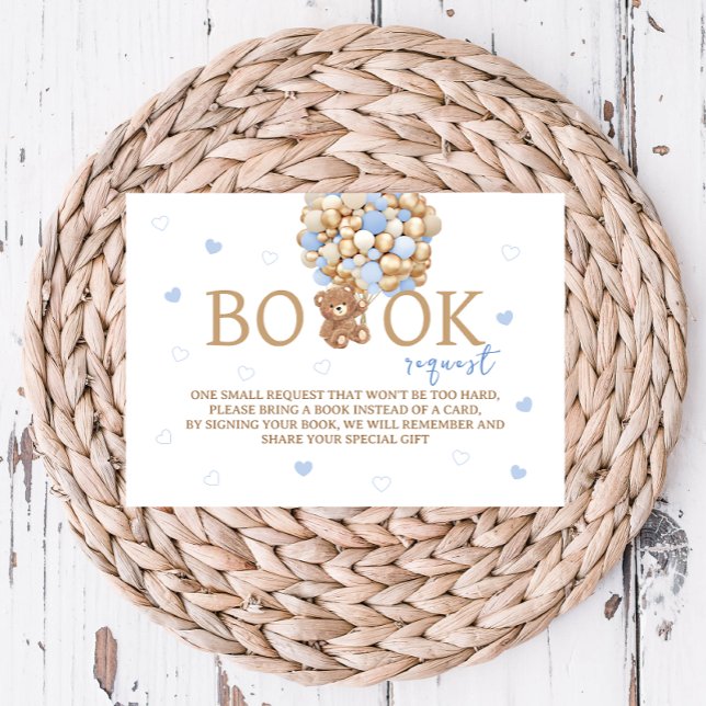 Blue Teddy Bear Balloons Book Request Minimal  Enclosure Card (Creator Uploaded)