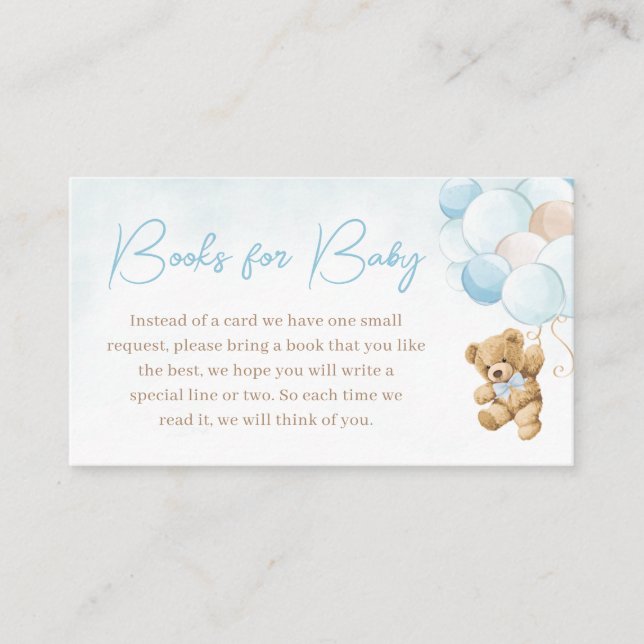 Blue Teddy Bear Balloons Books for Baby Enclosure Card (Front)