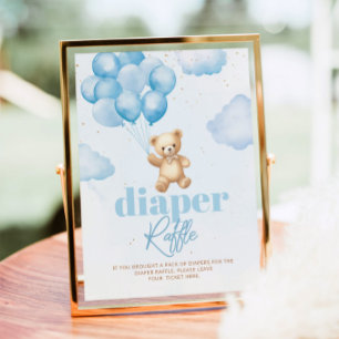 Blue teddy bear balloons Diaper raffle Poster