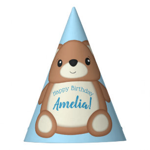 Blue Teddy Bear Birthday Party Party Hat