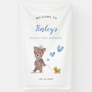 Blue Teddy Bear Birthday Party Welcome Sign