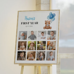 Blue Teddy Bear Birthday Photo Milestone Sign