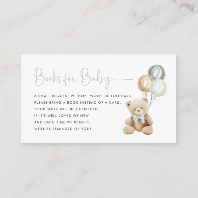 Blue Teddy Bear Books For Baby Card (Front)