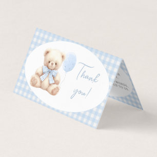 Blue Teddy Bear Bow Baby Shower Thank You Cards