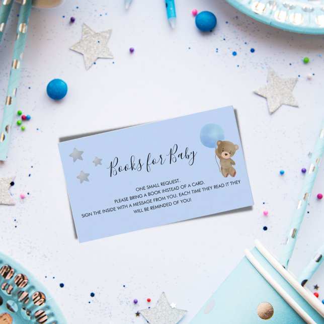 Blue teddy bear boy baby shower book request enclosure card (Creator Uploaded)