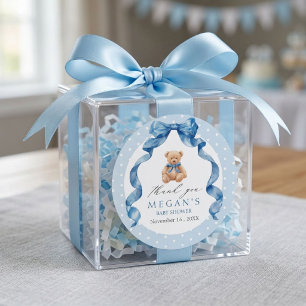 Blue Teddy Bear Boy Baby Shower  Classic Round Sticker