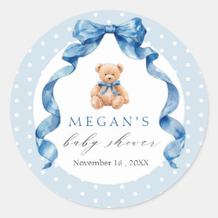 Blue Teddy Bear Boy Baby Shower Classic Round Sticker