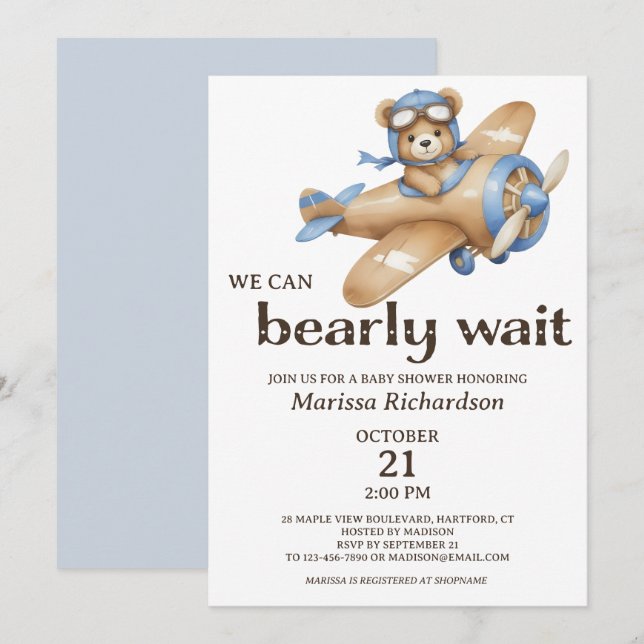 Blue Teddy Bear Boy Baby Shower Invitation (Front/Back)