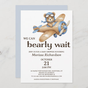 Blue Teddy Bear Boy Baby Shower Invitation